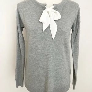 Banana Republic Womens Knit Sweater Top Size S Gray Scoop Neck Bow Long Sleeves